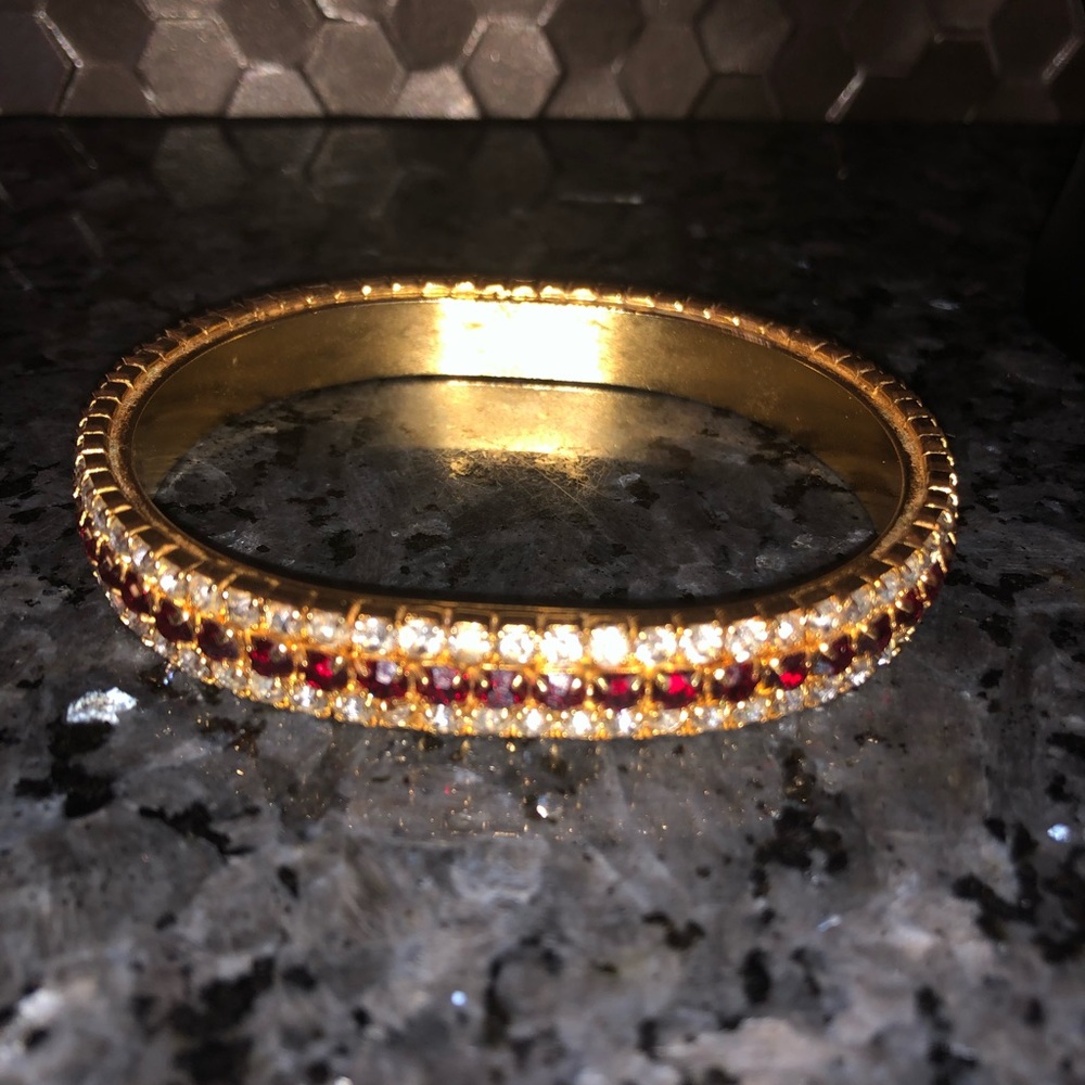 Faux Diamond And Ruby Bangle Bracelet - image 4